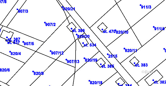 Parcela st. 534 v KÚ Žitenice, Katastrální mapa