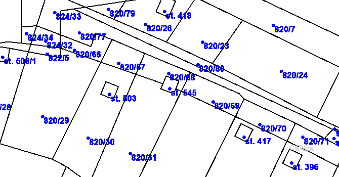 Parcela st. 545 v KÚ Žitenice, Katastrální mapa