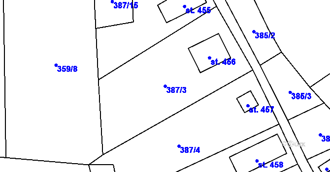 Parcela st. 387/3 v KÚ Žitenice, Katastrální mapa