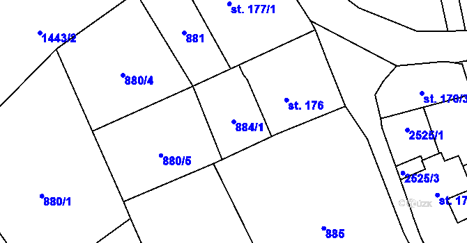 Parcela st. 884/1 v KÚ Žitenice, Katastrální mapa