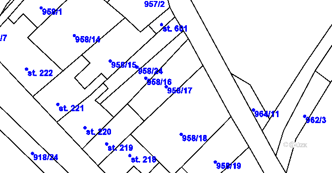 Parcela st. 958/17 v KÚ Žitenice, Katastrální mapa