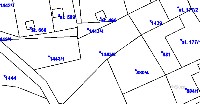 Parcela st. 1443/2 v KÚ Žitenice, Katastrální mapa