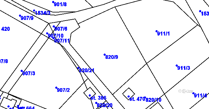 Parcela st. 820/9 v KÚ Žitenice, Katastrální mapa