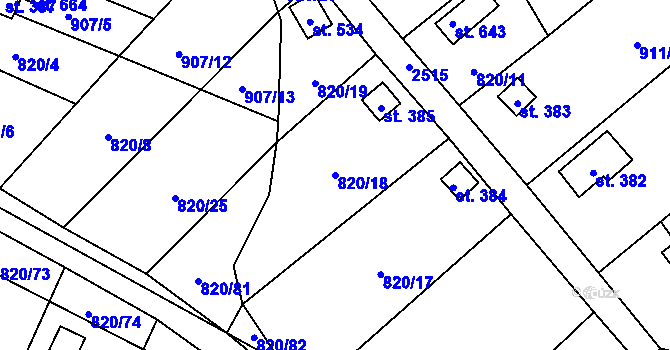 Parcela st. 820/18 v KÚ Žitenice, Katastrální mapa