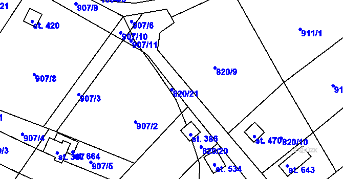 Parcela st. 820/21 v KÚ Žitenice, Katastrální mapa