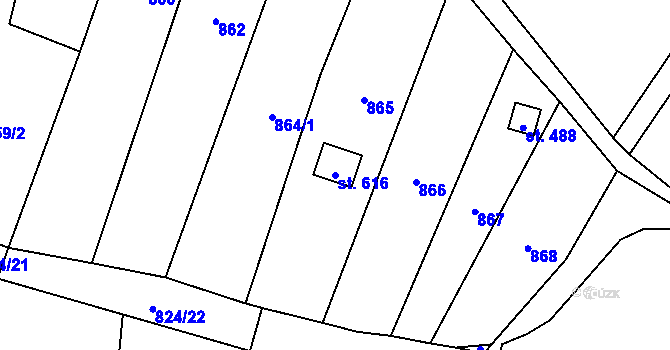 Parcela st. 616 v KÚ Žitenice, Katastrální mapa