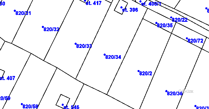 Parcela st. 820/34 v KÚ Žitenice, Katastrální mapa