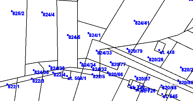 Parcela st. 824/33 v KÚ Žitenice, Katastrální mapa