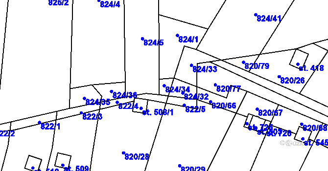 Parcela st. 824/34 v KÚ Žitenice, Katastrální mapa