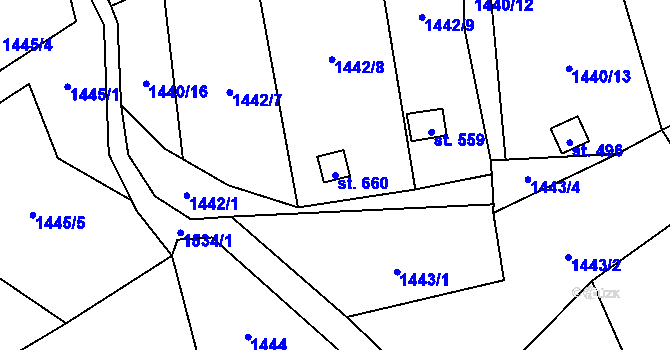 Parcela st. 660 v KÚ Žitenice, Katastrální mapa