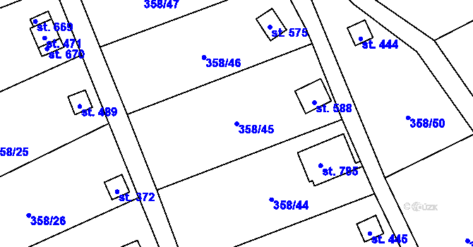 Parcela st. 358/45 v KÚ Žitenice, Katastrální mapa