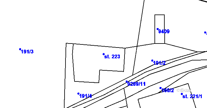 Parcela st. 223 v KÚ Žítková, Katastrální mapa