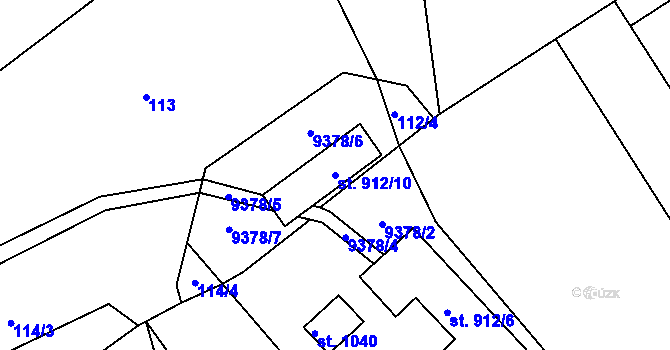 Parcela st. 912/10 v KÚ Žítková, Katastrální mapa