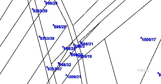 Parcela st. 698/31 v KÚ Žítková, Katastrální mapa