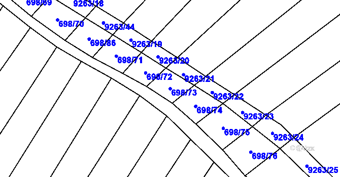 Parcela st. 698/73 v KÚ Žítková, Katastrální mapa
