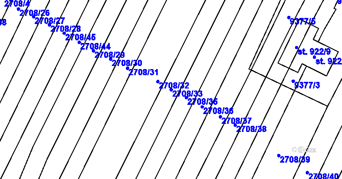 Parcela st. 2708/33 v KÚ Žítková, Katastrální mapa
