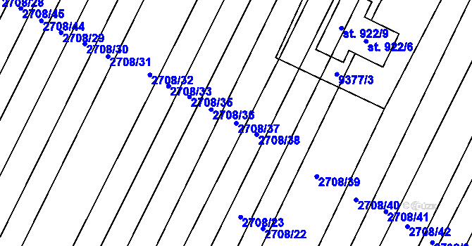 Parcela st. 2708/37 v KÚ Žítková, Katastrální mapa