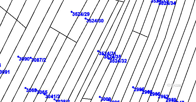 Parcela st. 3524/31 v KÚ Žítková, Katastrální mapa