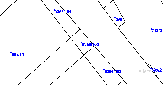 Parcela st. 9356/102 v KÚ Žítková, Katastrální mapa