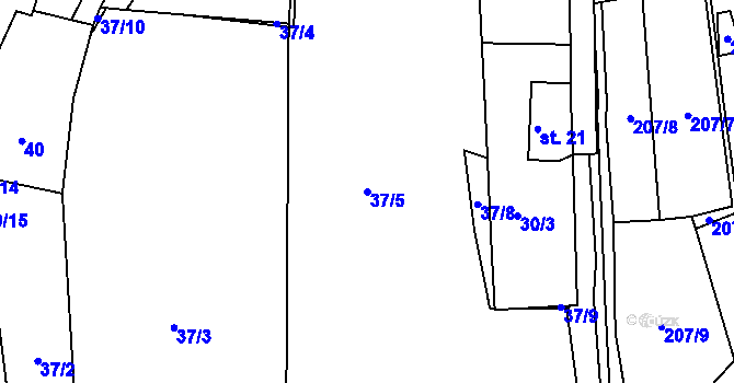 Parcela st. 37/5 v KÚ Vrbice u Žitné, Katastrální mapa