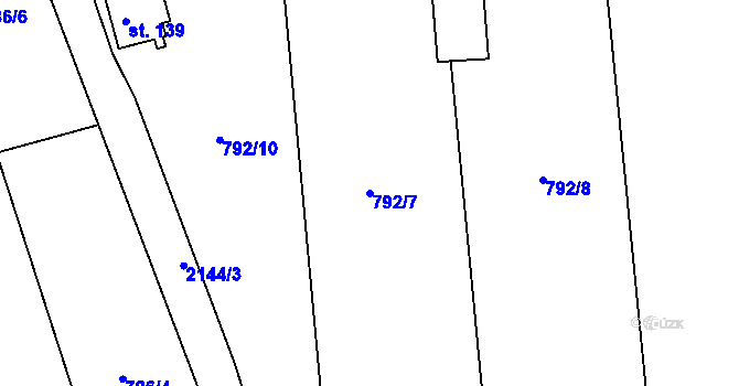 Parcela st. 792/7 v KÚ Žitná u Netolic, Katastrální mapa