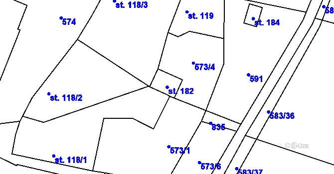 Parcela st. 182 v KÚ Pojedy, Katastrální mapa