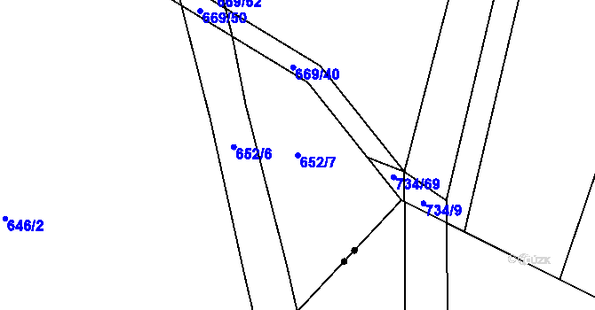 Parcela st. 652/7 v KÚ Pojedy, Katastrální mapa