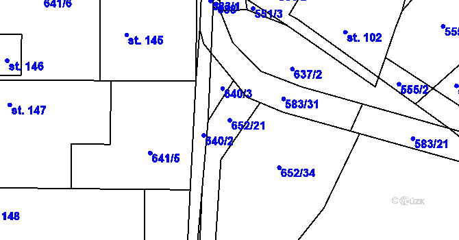 Parcela st. 652/21 v KÚ Pojedy, Katastrální mapa