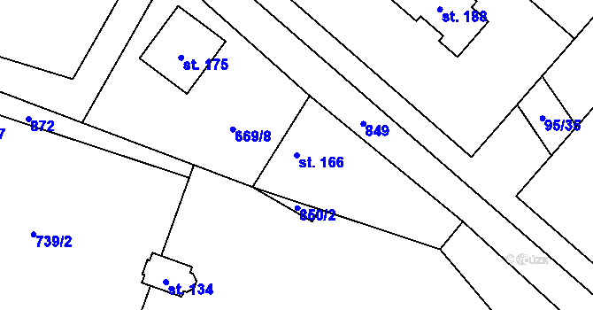 Parcela st. 166 v KÚ Žitovlice, Katastrální mapa