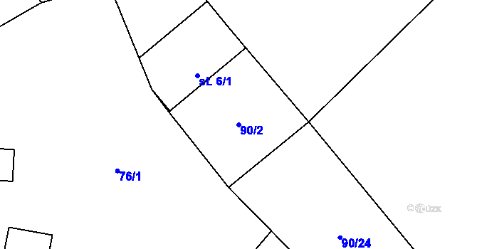 Parcela st. 90/2 v KÚ Žitovlice, Katastrální mapa