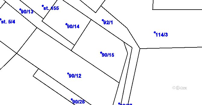 Parcela st. 90/15 v KÚ Žitovlice, Katastrální mapa