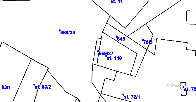 Parcela st. 669/27 v KÚ Žitovlice, Katastrální mapa