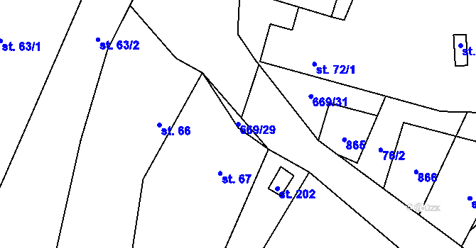 Parcela st. 669/29 v KÚ Žitovlice, Katastrální mapa