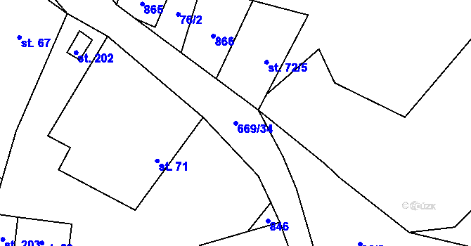 Parcela st. 669/34 v KÚ Žitovlice, Katastrální mapa