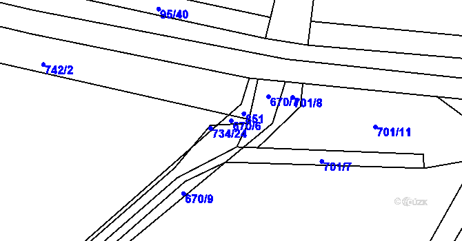 Parcela st. 670/6 v KÚ Žitovlice, Katastrální mapa