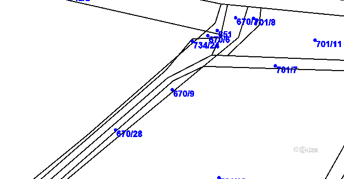 Parcela st. 670/9 v KÚ Žitovlice, Katastrální mapa