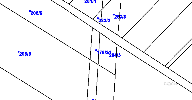Parcela st. 178/21 v KÚ Nerad, Katastrální mapa