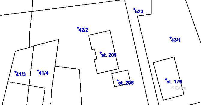 Parcela st. 205 v KÚ Neratov, Katastrální mapa