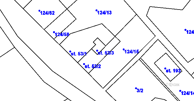 Parcela st. 53/3 v KÚ Neratov, Katastrální mapa
