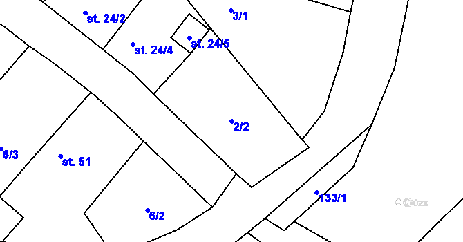 Parcela st. 2/2 v KÚ Neratov, Katastrální mapa