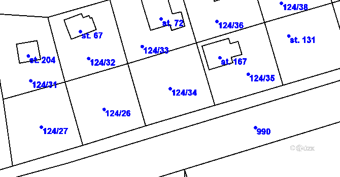 Parcela st. 124/34 v KÚ Neratov, Katastrální mapa