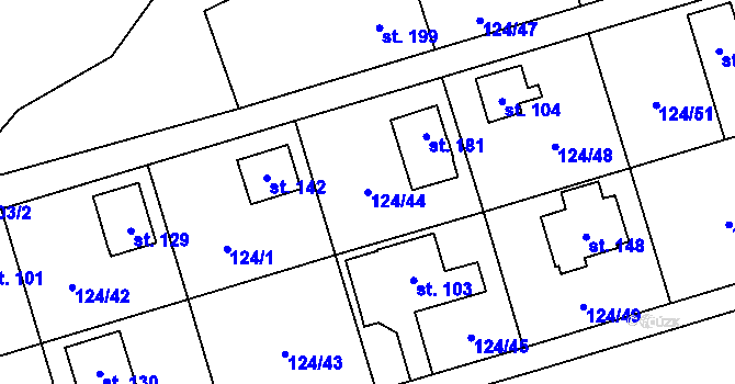 Parcela st. 124/44 v KÚ Neratov, Katastrální mapa