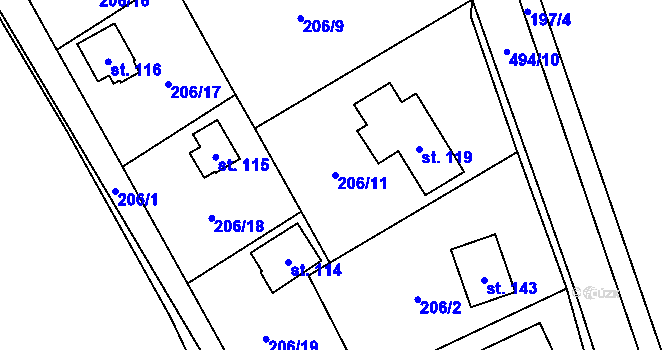 Parcela st. 206/11 v KÚ Neratov, Katastrální mapa