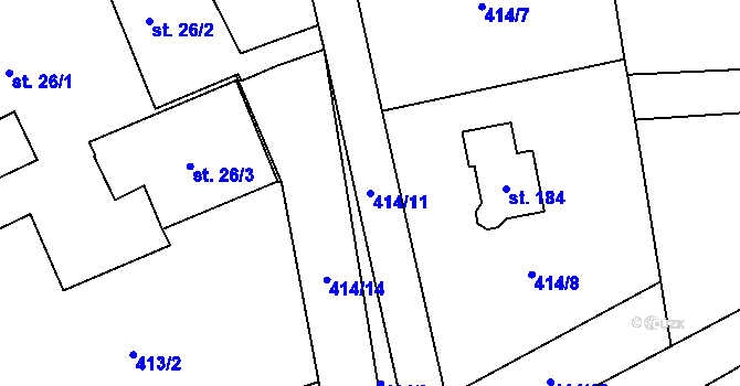 Parcela st. 414/11 v KÚ Neratov, Katastrální mapa