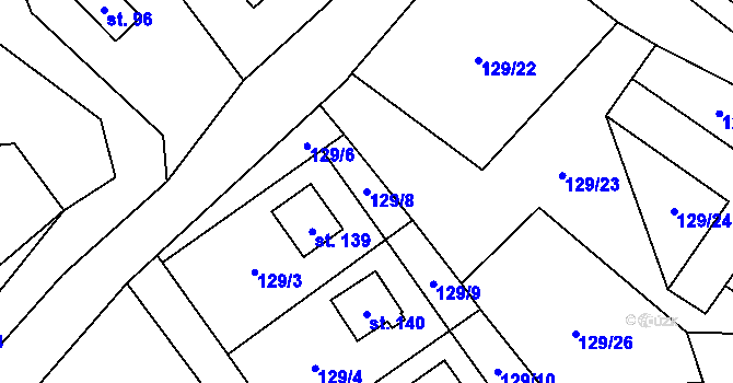 Parcela st. 129/8 v KÚ Neratov, Katastrální mapa