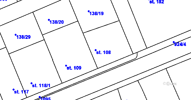 Parcela st. 108 v KÚ Živanice, Katastrální mapa