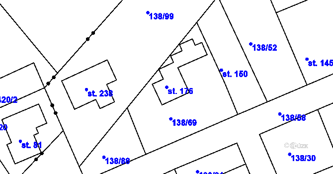 Parcela st. 176 v KÚ Živanice, Katastrální mapa