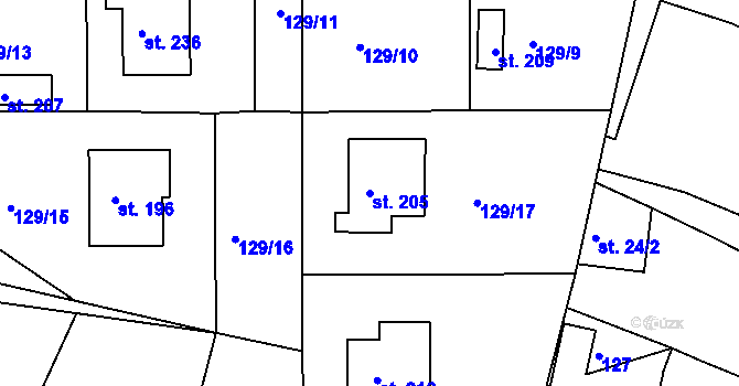 Parcela st. 205 v KÚ Živanice, Katastrální mapa