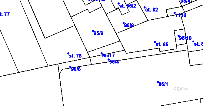 Parcela st. 95/17 v KÚ Živanice, Katastrální mapa