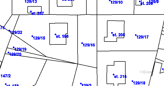 Parcela st. 129/16 v KÚ Živanice, Katastrální mapa